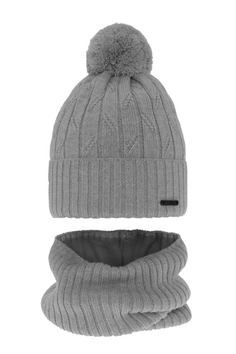 Fiú téli szett: pomponos sapka és béléses sál szürke merinói gyapjú Talar