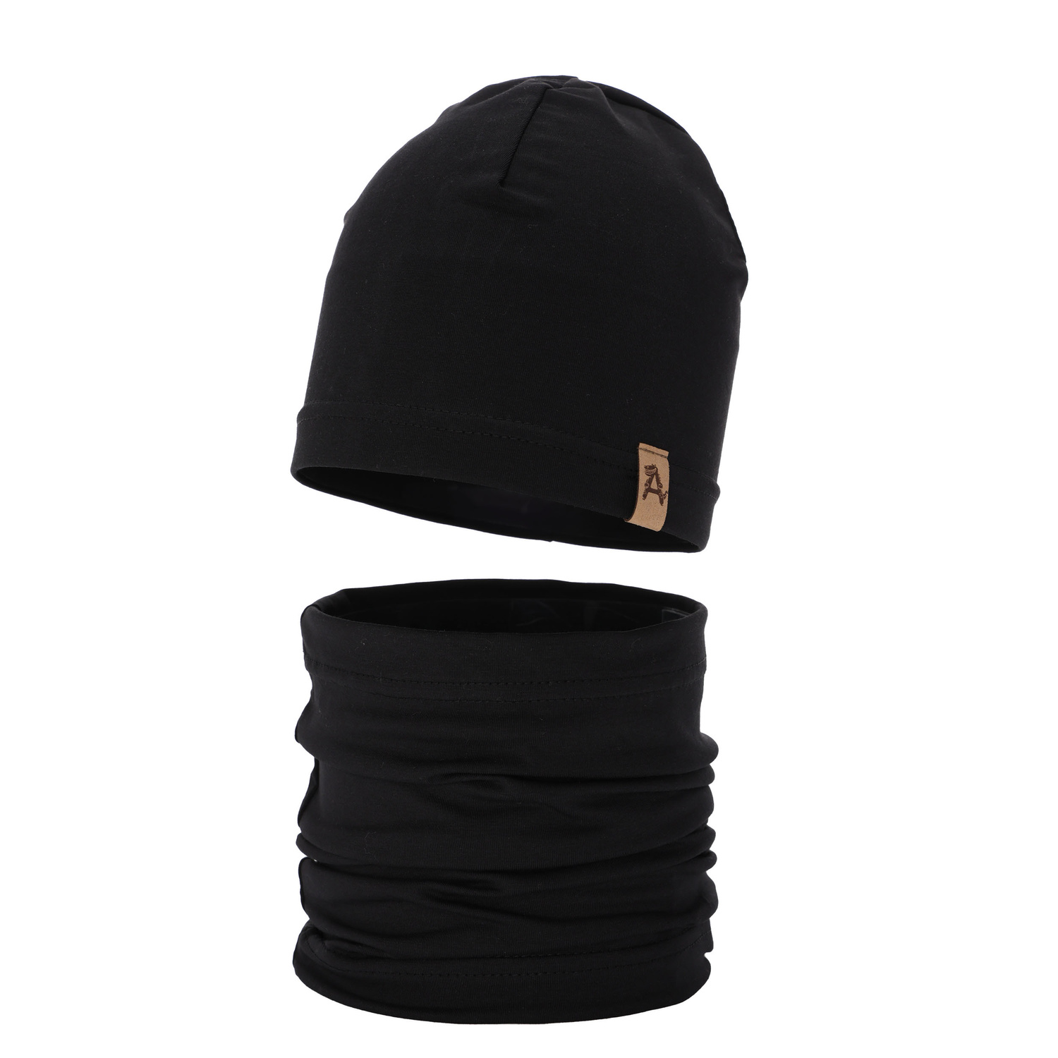 Őszi/tavaszi szett fiúknak: pamut sapka és csősál fekete Griffin