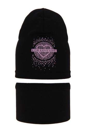 Őszi/tavaszi szett lányoknak: fekete pamut sapka és csősál Esmeralda