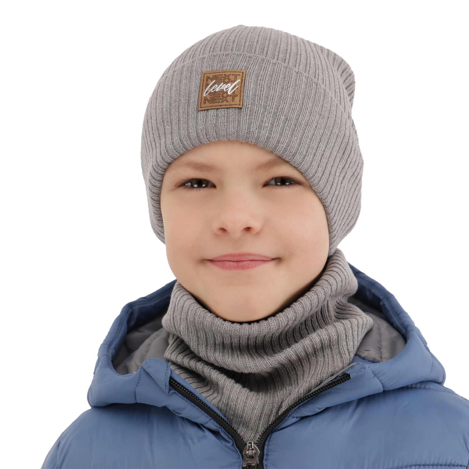 Őszi/tavaszi fiúszett: sapka és sálkendő, pamuttal, fekete Fenix