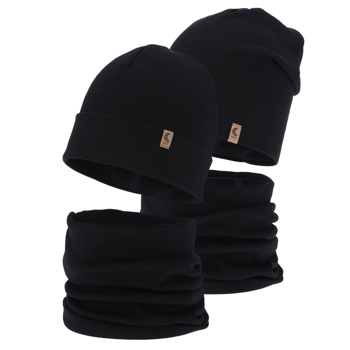 Kislány tavaszi-őszi sapka és nyakmelegítő szett, pamut, fekete, Bravura