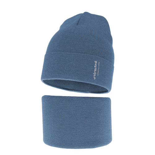 Őszi/tavaszi fiúszett: sapka és sálkendő, pamuttal, kék Timothe