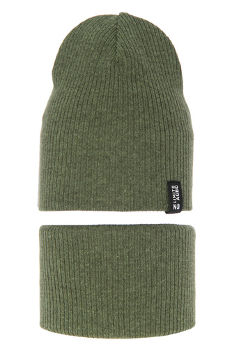 Gyerek szett: sapka és sál őszi/tavaszi, pamuttal, khaki Tunis