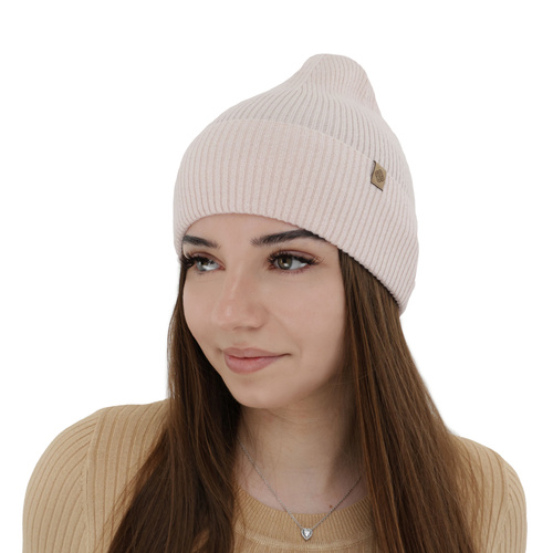 Női téli sapka, jasnoróżowa, merinó gyapjú kašmírral, Alineta