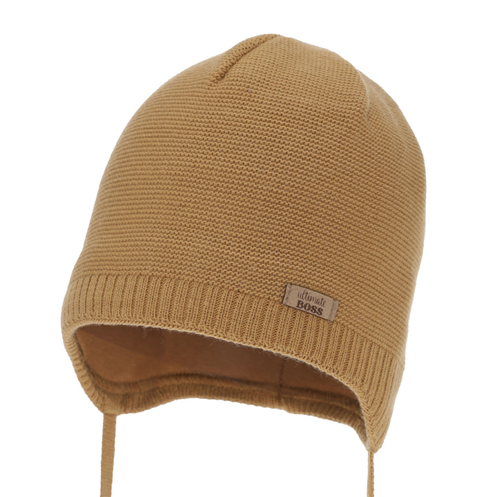 Kisfiú őszi-tavasz sapka, teveszín, megkötős, Valdis