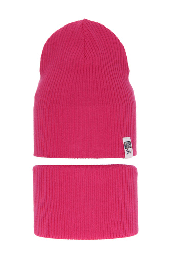 Lány őszi/tavaszi szett: sapka és csősál, pamuttal, rózsaszín Farinka