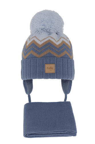 Fiú téli készlet: pomponos sapka és kék sál Marcus