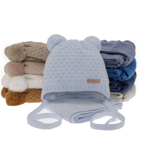 Fiú gyermek téli készlet: sapka két pomponnal és kék sál Franki