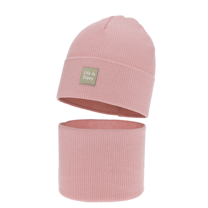 Kislány tavaszi-őszi sapka és nyakmelegítő szett, pamuttal, rózsaszín, Zola