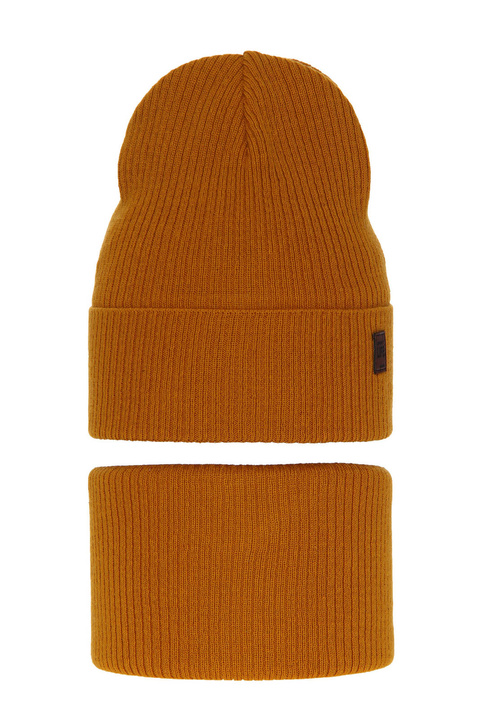 Fiú őszi/tavaszi szett: sapka és sálgallér mézszínű, pamuttal, Dragon