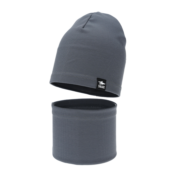 Őszi/tavaszi szett fiúknak: pamut sapka és csősál szürke Rumel