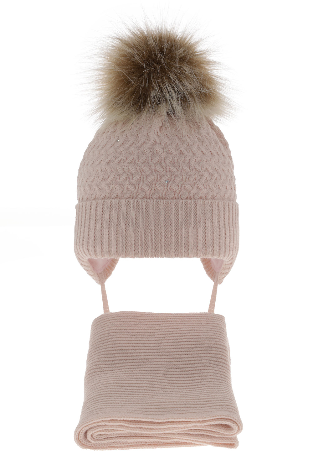 Lány téli szett: pomponos sapka és világosrózsaszín sál Zelta