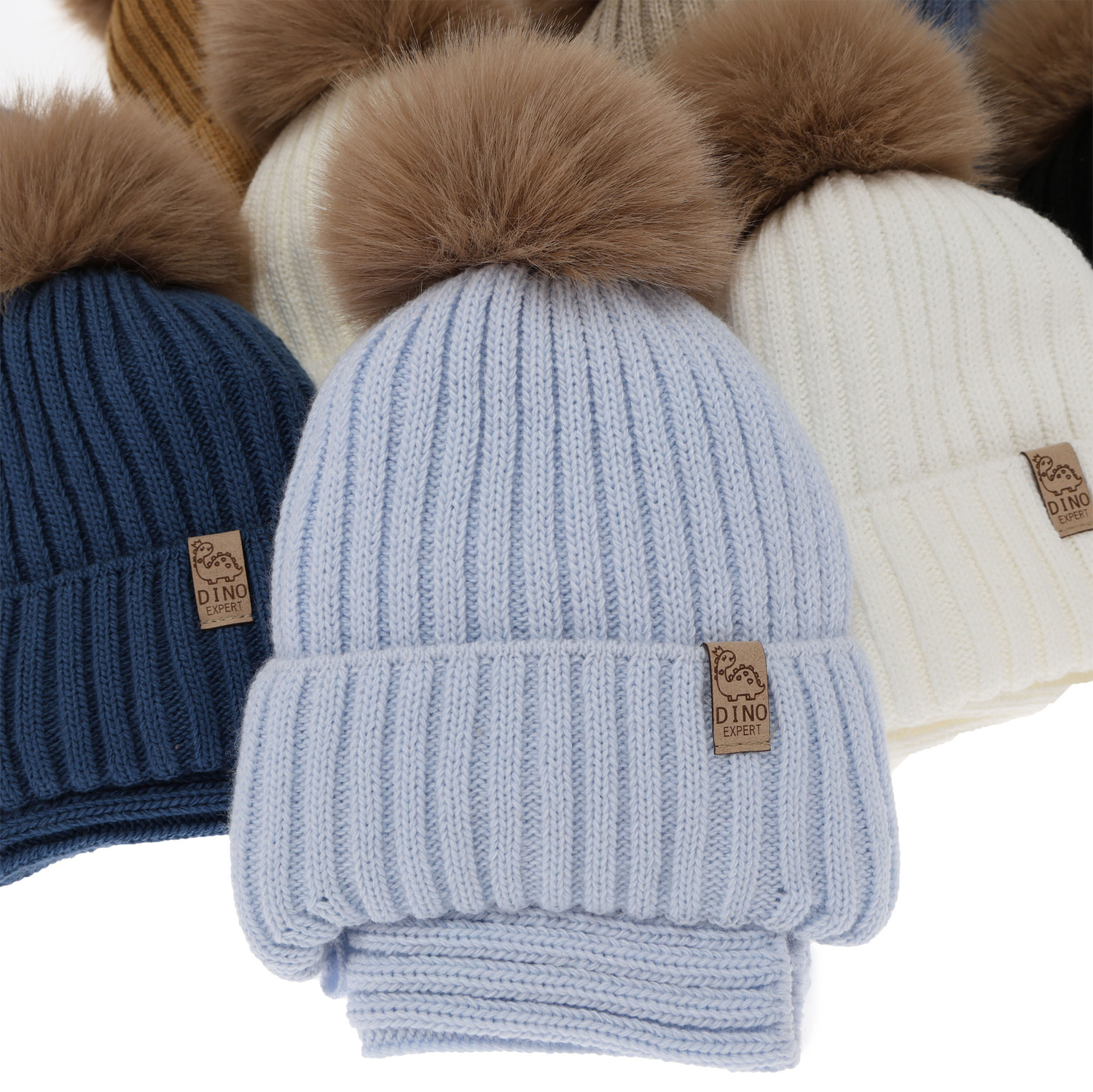 Téli szett fiúnak: sapka pomponnal és kémény, bézs, Bagil