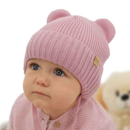 Lányoknak téli sapka, rózsaszín merinó gyapjúval Shira
