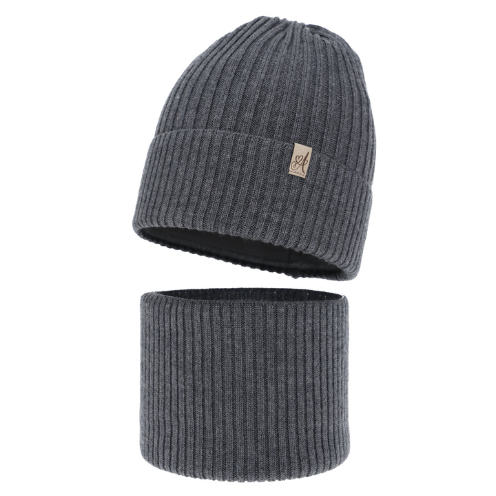 Lányoknak való téli szett: sapka és sál, szürke, 100% merinói gyapjú, Patricia