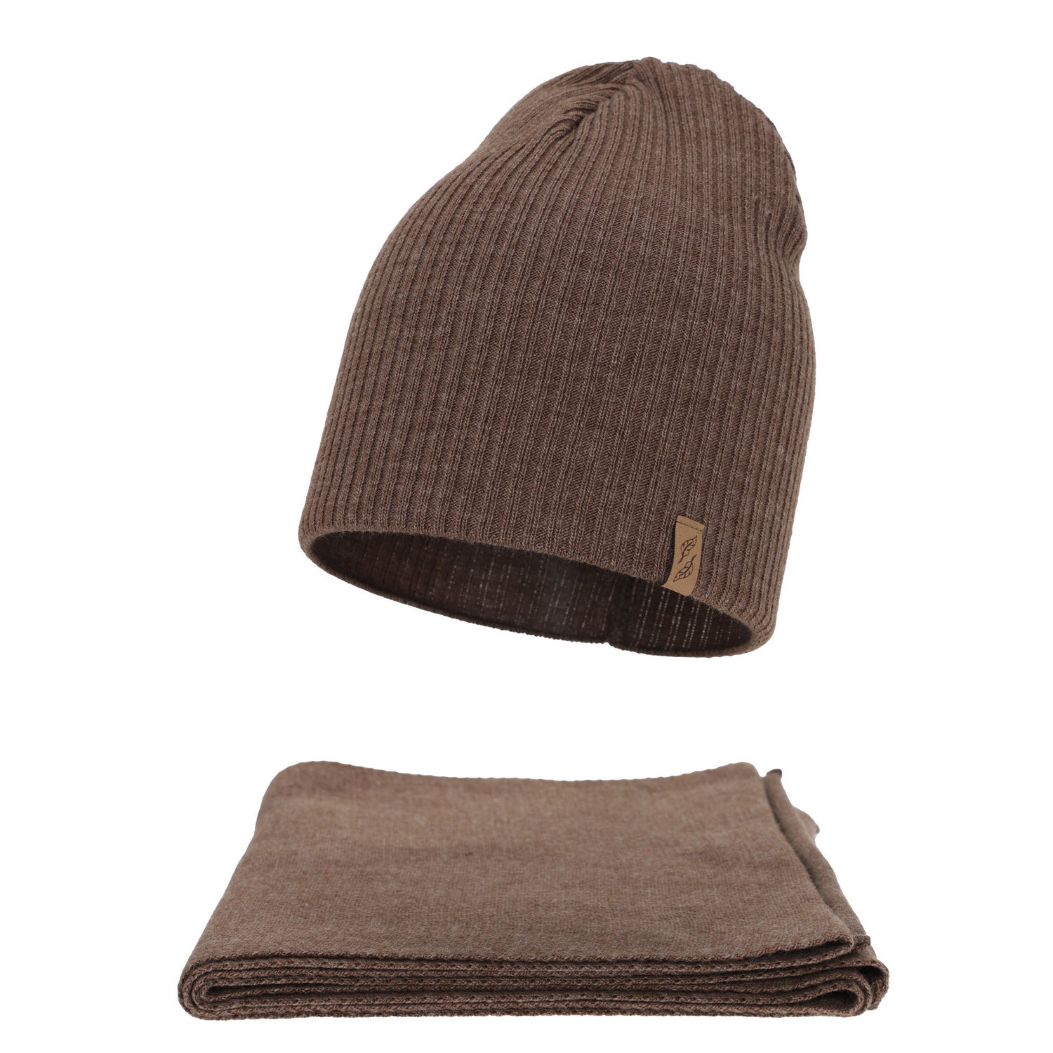 Női téli sapka és sál szett, barna, Fena