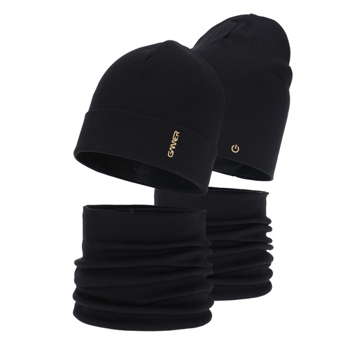 Kisfiú tavaszi-őszi sapka és nyakmelegítő szett, pamut, fekete, Desider