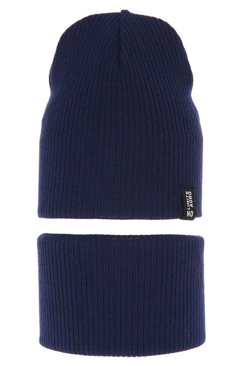 Gyermek szett: sapka és, pamuttal, sötétkék tavaszi/őszi csősál Tunis