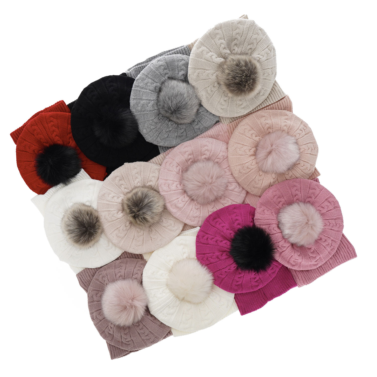 Lány téli szett: rózsaszín sapka és sál pomponnal Koffi
