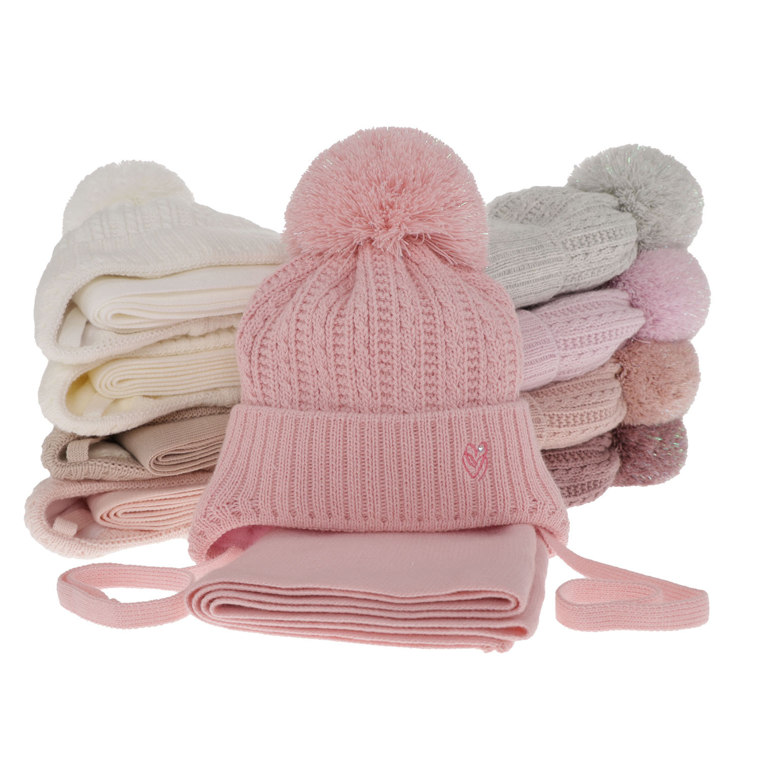 Téli lánykészlet: pomponos sapka és sál wrzosowy Marisa