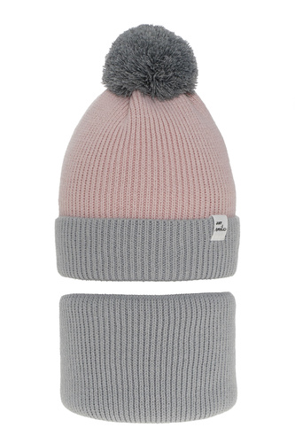 Téli szett lányoknak: sapka és szürke pomponos nyakmelegítő Rosalin