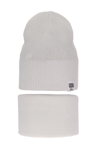 Lány őszi/tavaszi szett: sapka és krém színű, pamuttal, csősál Farinka