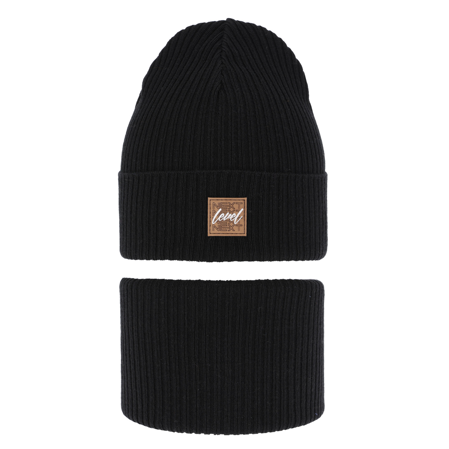 Őszi/tavaszi fiúszett: sapka és sálkendő, pamuttal, fekete Fenix