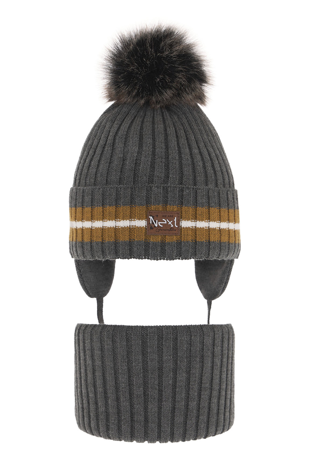 Fiú téli szett: pomponos sapka és szürke sál Echo