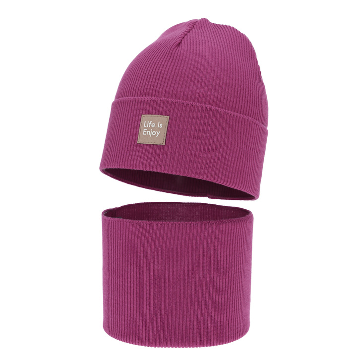 Kislány tavaszi-őszi sapka és nyakmelegítő szett, pamuttal, amarantowy, Zola