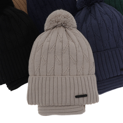 Fiú téli szett: pomponos sapka és béléses sál sötétkék merinói gyapjú Talar