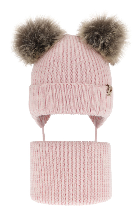 Lányoknak való téli szett: sapka és sál rózsaszín 100% extrafine merino gyapjú Silvia