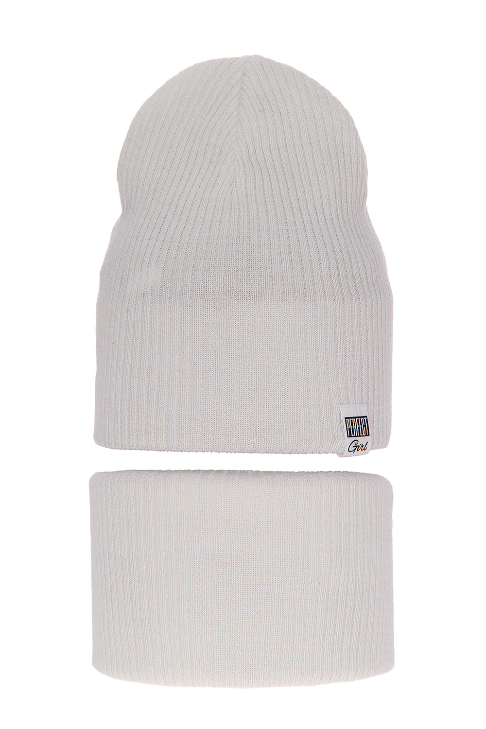 Lány őszi/tavaszi szett: sapka és krém színű, pamuttal, csősál Farinka