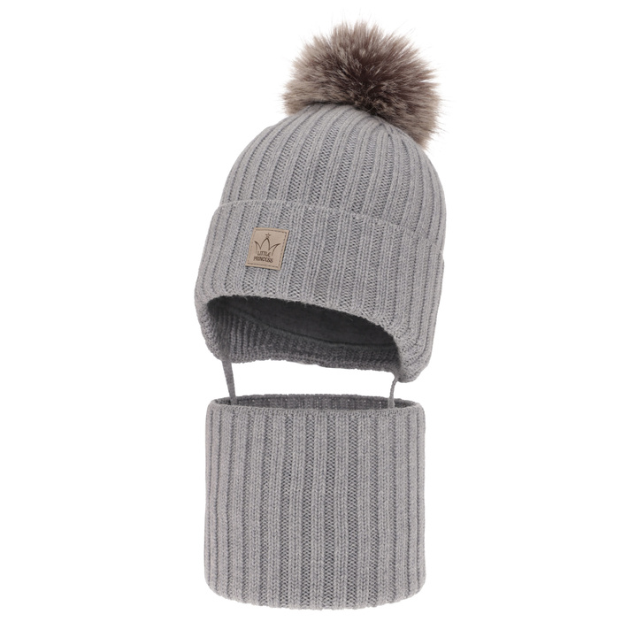 Lányoknak való téli szett: sapka és sál szürke 100% extrafinom merinói gyapjú Martina
