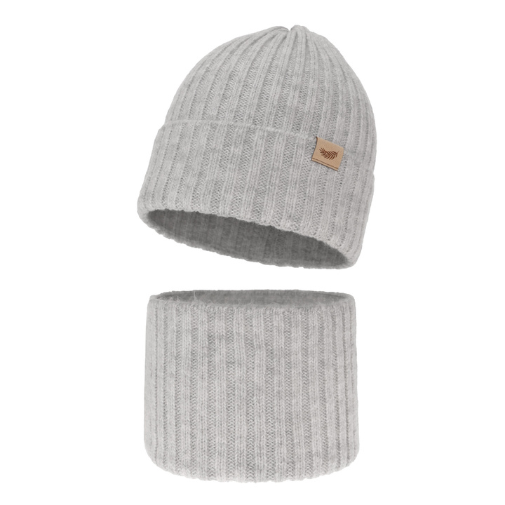 Téli szett lányoknak: sapka és kémény szürke merinói gyapjú Karmina