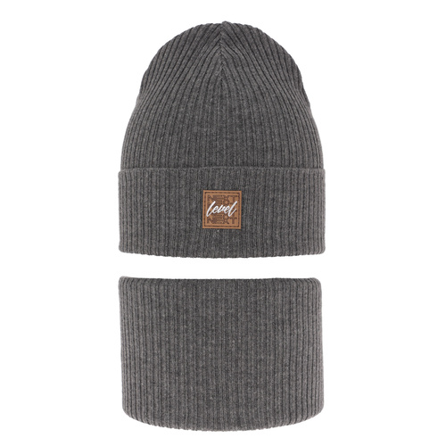 Őszi/tavaszi fiúszett: sapka és sálkendő szürke, pamuttal, Fenix