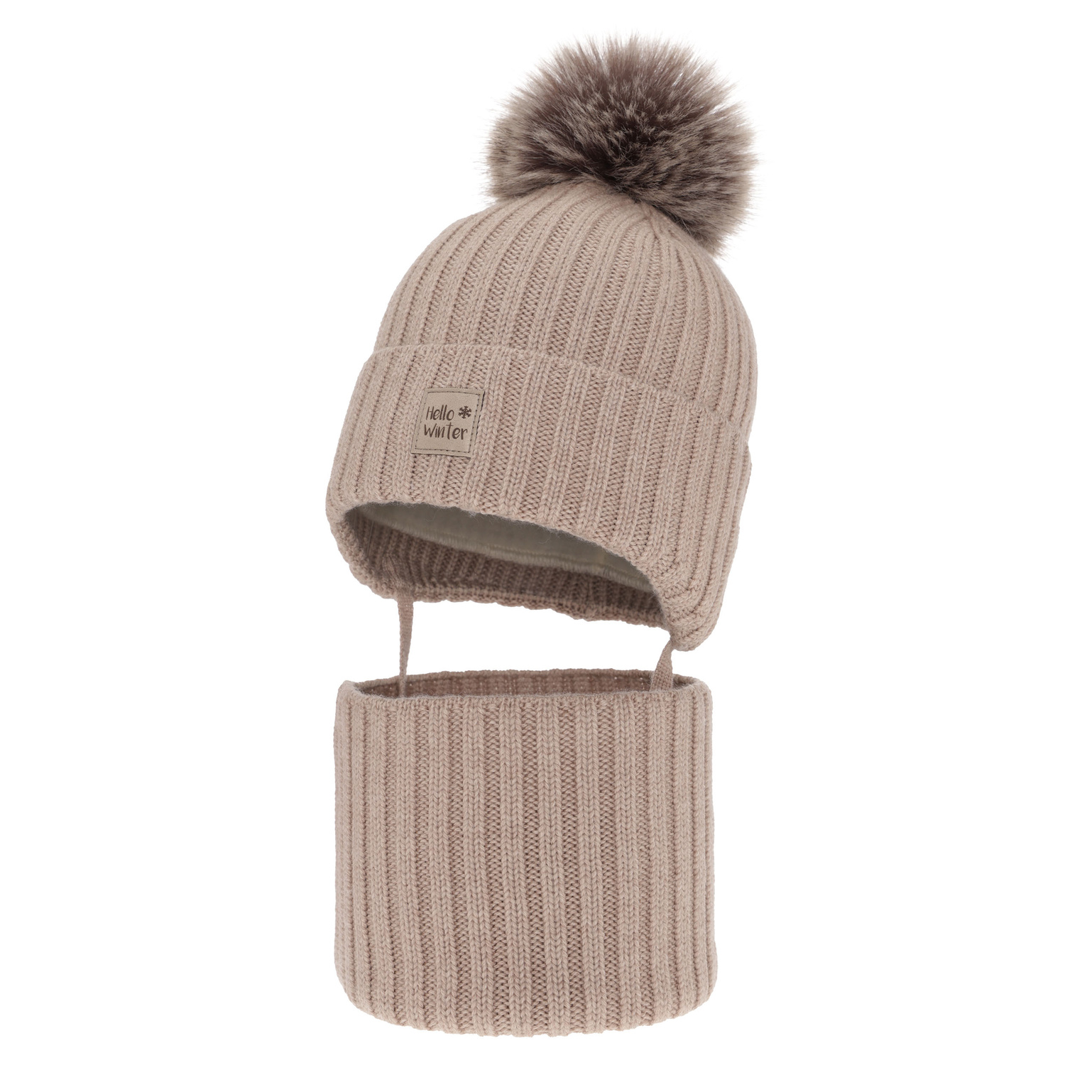 Fiú téli szett: sapka és sál bézs 100% extrafinom merinói gyapjú Morti