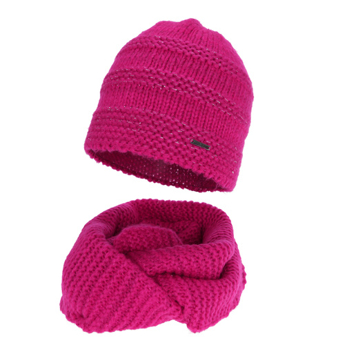 Férfi téli sapka és nyakmelegítő szett, amarantowy, merinó gyapjúval, Driva