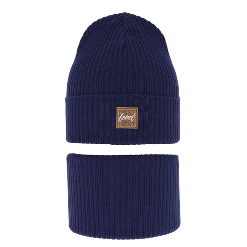 Őszi/tavaszi fiúszett: sapka és sálkendő, pamuttal, tengerészkék Fenix