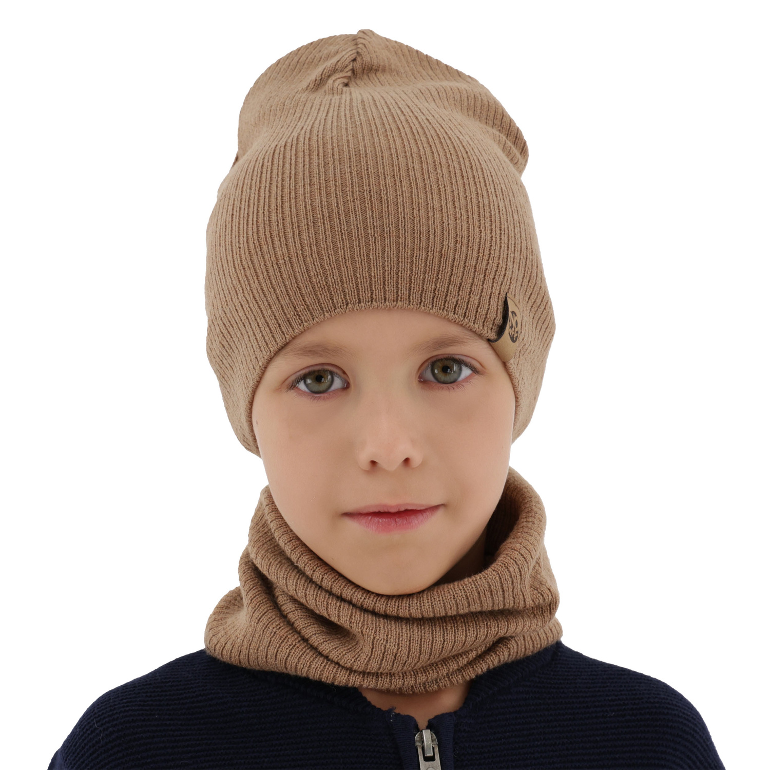 Fiú sapka és kémény, őszi/tavaszi teve szett 100% gyapjú extrafine merinó Richi