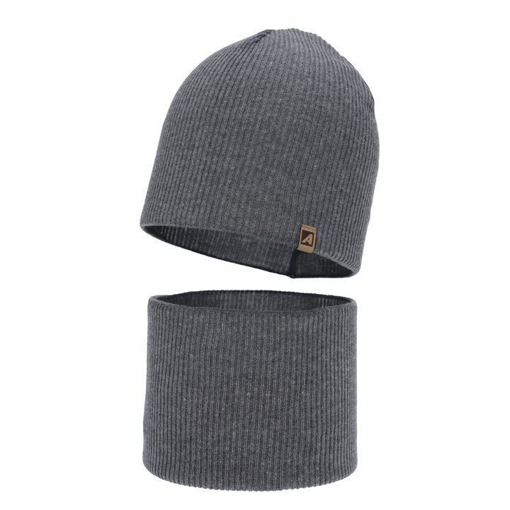 Kisfiú tavaszi-őszi sapka és nyakmelegítő szett, pamuttal, szürke, Lucer