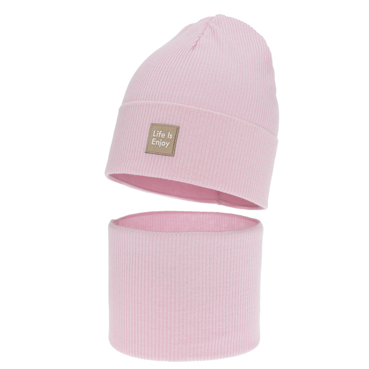 Kislány tavaszi-őszi sapka és nyakmelegítő szett, pamuttal, rózsaszín, Zola