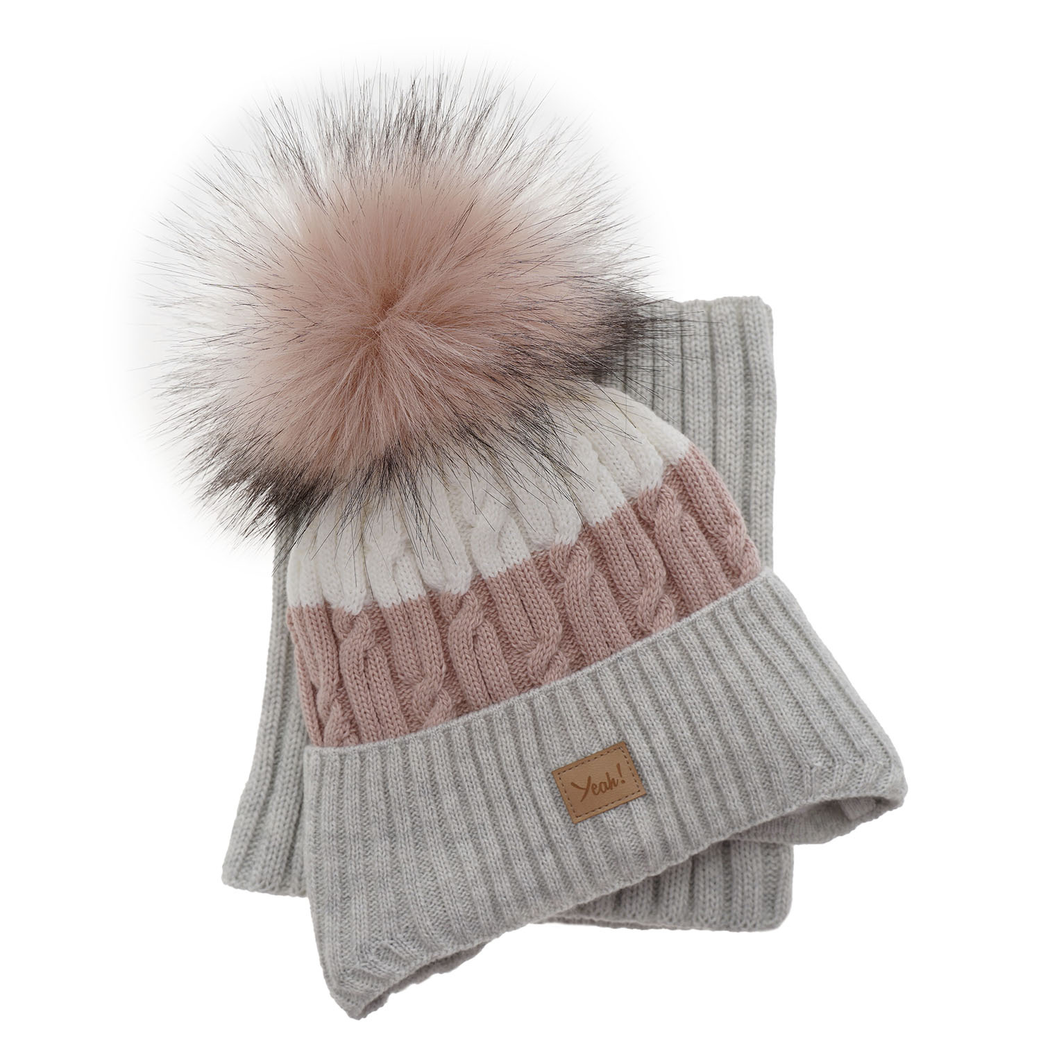 Lány téli szett: sapka és csősál rózsaszín pomponnal Riviera