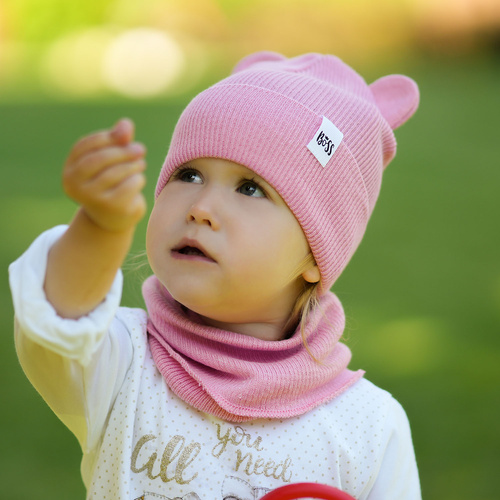 Lány tavaszi/őszi szett: sapka és sál, pamuttal, sárga Kajra