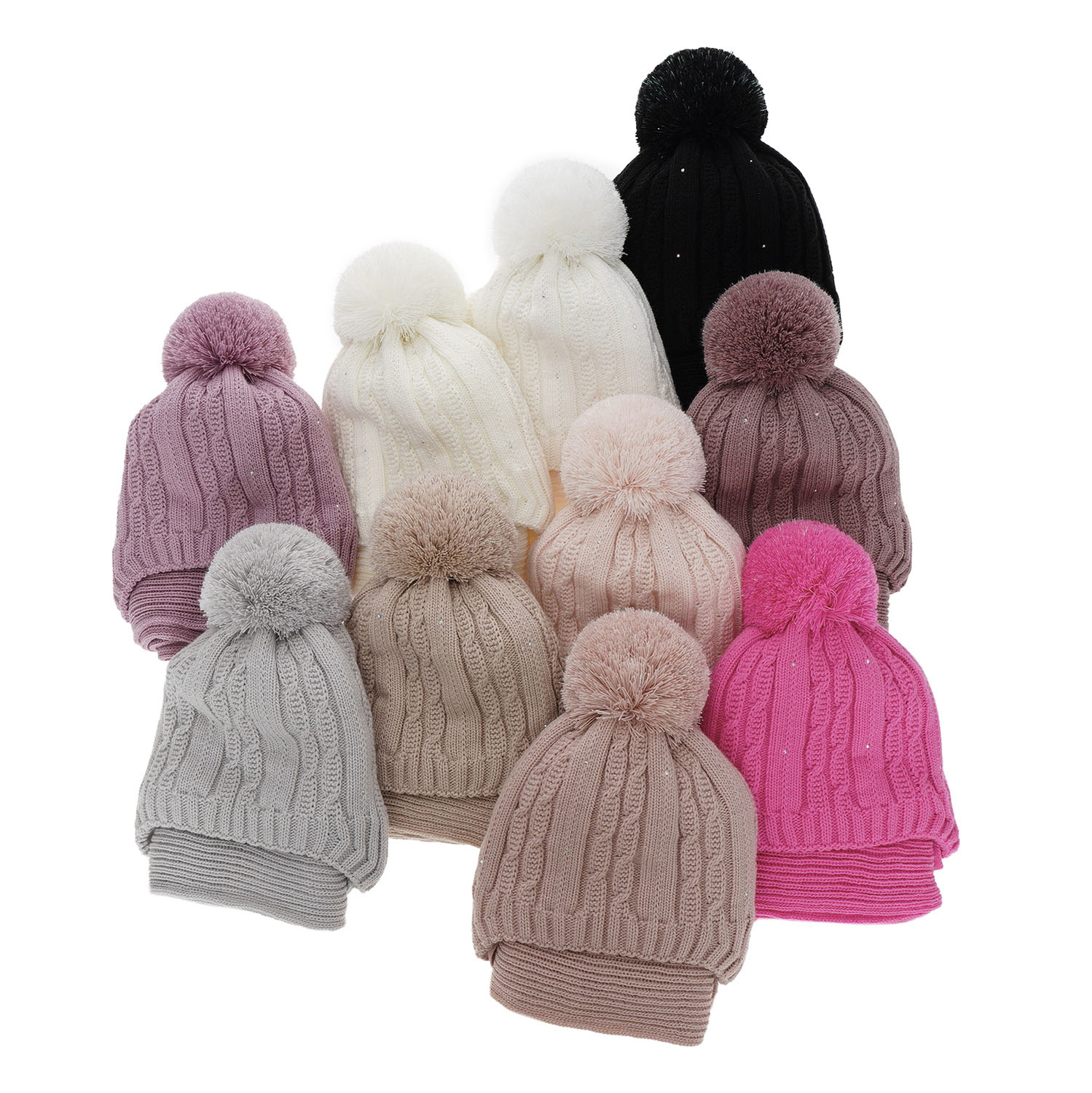 Téli szett lányoknak: sapka és sál krémszínű pomponnal Candy