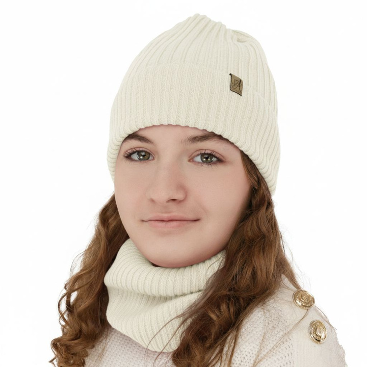 Lányoknak való téli szett: sapka és sál, fehér, 100% merinói gyapjú, Patricia