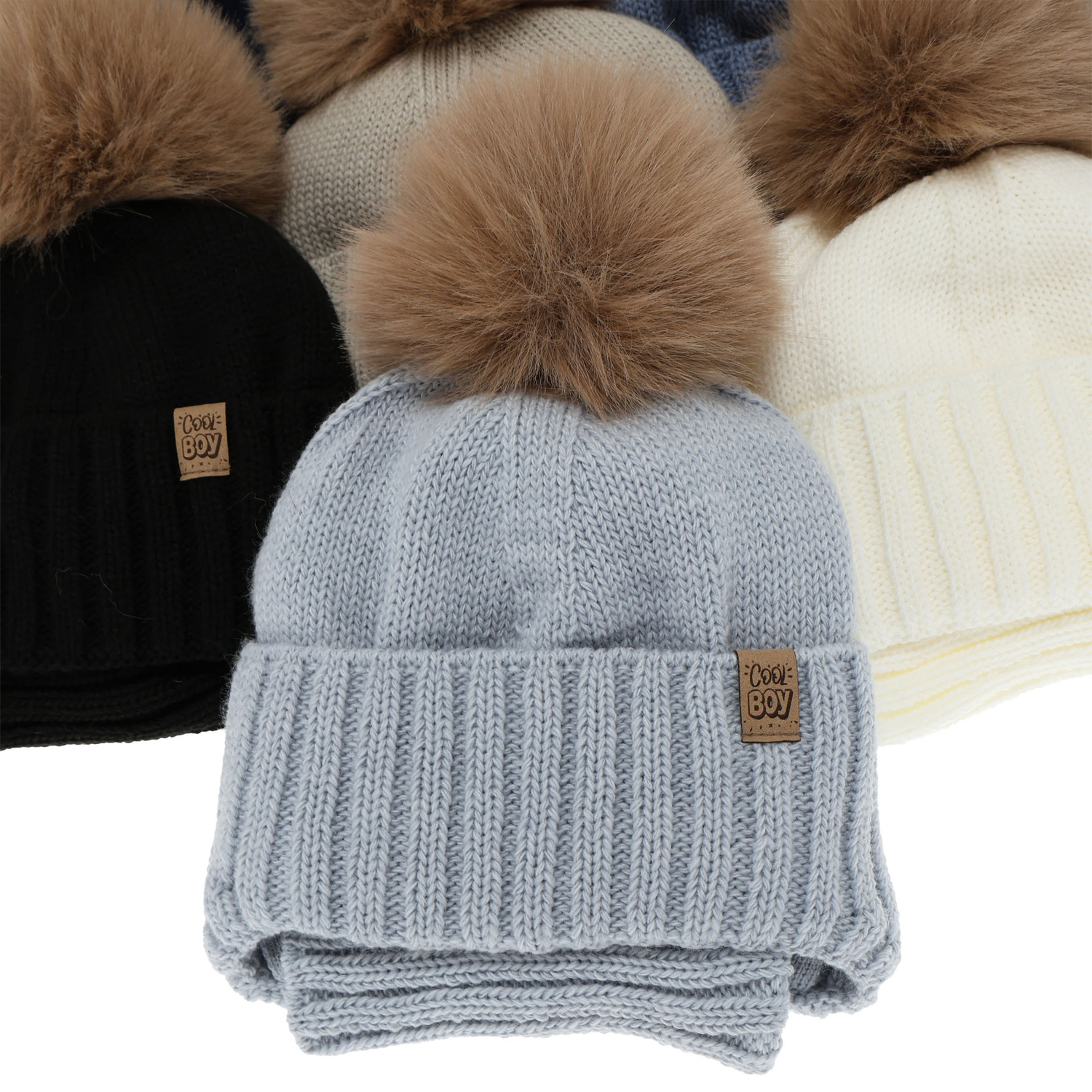 Téli szett fiúnak: sapka pomponnal és kémény, kék, Talens