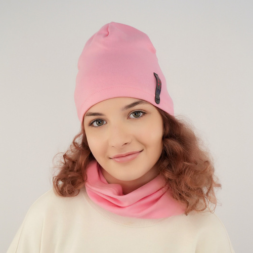 Őszi/tavaszi szett lányoknak: pamut sapka és orgona színű körsál Flores