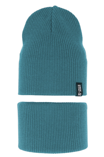 Gyerek szett: sapka és sál őszi/tavaszi, pamuttal, kék Tunis