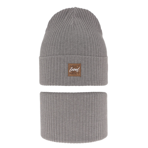 Őszi/tavaszi fiúszett: sapka és sálkendő szürke, pamuttal, Fenix