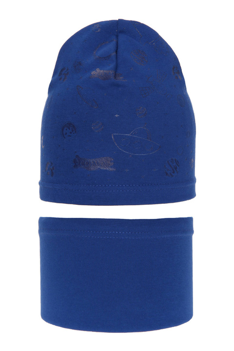 Őszi/tavaszi szett fiúknak: kék pamut sapka és sál Kosmos